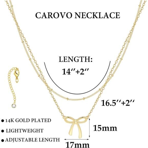 Gold Necklace for Women Bow Necklace 14K Dainty Layered Gold Necklace - Picture 3 of 8